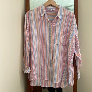 Old Navy Multi Colored Striped Boyfriend Shirt Button Down